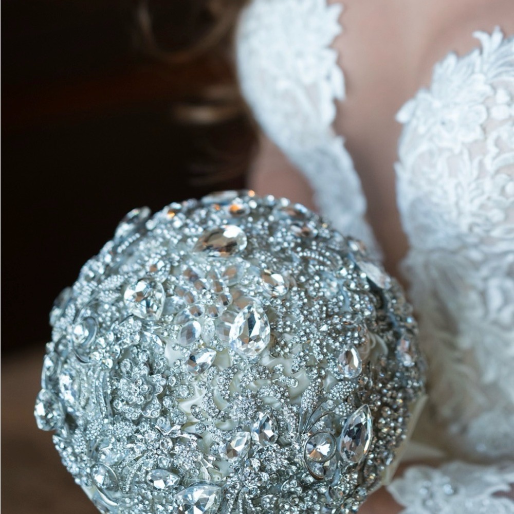 Elegant Silver Beaded Bridal Bouquet